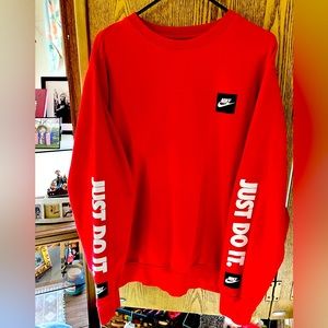 Nike men’s like new JUST DO IT  sweatshirt RED with white & black lettering.